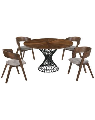 Armen Living Cirque And Jackie 5Pc Walnut Round Dining Set