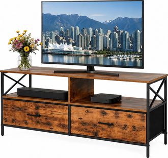 Relaxdays Relaxdays Mueble Tv Negro Industrial Con Cajones De Tela, Mdf Y Metal, Almacenamiento Multimedia, 50 X 120 X 40 Cm
