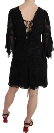 John Richmond Womens Black Sequined Silk Mini Shift Gown Clothing