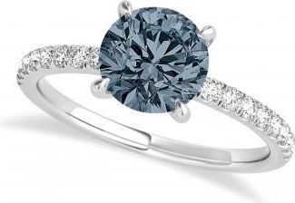 Allurez Round Gray Spinel & Diamond Single Row Hidden Halo Engagement Ring 14k White Gold (1.25ct)