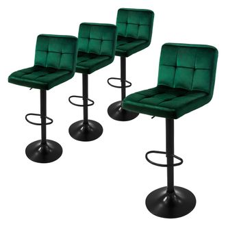 ML Design Ml-design - Set 4x Taburetes De Bar De Terciopelo Verde, Sillas De Mostrador Giratorias 360&deg; Tapizadas Con Altura Regulable 63 - 83 Cm, Asiento De Bis