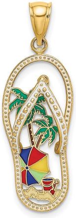 Diamond2Deal 14k Yellow Gold Enamel Palm Tree Beach Scene Flip-Flop Charm