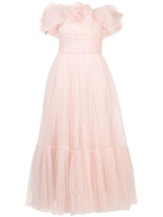 Ana Radu floral-appliqué tulle midi dress - women - Polyester - 3XL - Pink