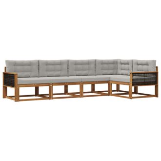 vidaXL Conjunto De Sof&aacute;s De Exterior 5 Pcs Natural Y Gris Claro Vidaxl