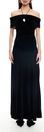 Lioness Field of Dreams Off the Shoulder Velvet Maxi Dress in Noir at Nordstrom, Size X-Large