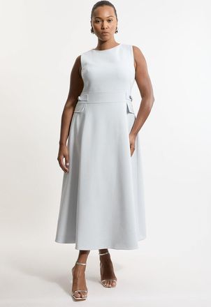 Karen Millen Plus Size Compact Stretch Tab Waist Detail Full Skirt Midi Dress