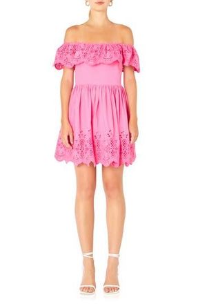 endless rose Scalloped Off the Shoulder Broderie Anglaise Dress in Fuchsia at Nordstrom Rack, Size X-Small
