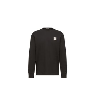 Moncler Moncler Tricolor Logo Long Sleeve Cotton T-shirt, Men, Black, Size: 3xl