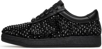 Loriblu Laminated Leather Sneakers with Crystals - Dames - Sneakers - Zwart - 41 EU - Leer - Schoenen