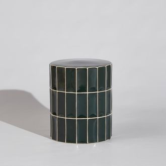 Maisons du monde Mesa auxiliar de cer&aacute;mica con efecto azulejo verde