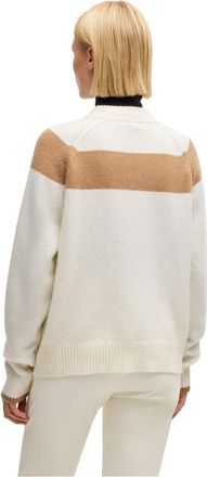 HUGO BOSS Womens Rib Crew Neck Raglan Long Sleeve Sweater in Open White - Size 12 UK