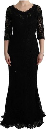 Dolce & Gabbana Zwarte Kant Sheath Jurk Ronde Hals - Dames - Avondkleed - Zwart - S - Katoen - Kleedjes