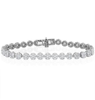 The Diamond Store 5ct Cluster Lab Diamond Tennis Bracelet H/Si Set in 18K White Gold