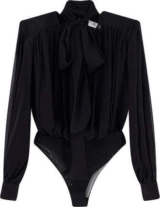 Elisabetta Franchi Bodysuit in Zijden Georgette met Ceintuur - Dames - Bodies - Zwart - S - Tops