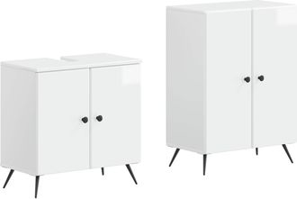 vidaXL Juego De Gabinete De Ba&ntilde;o De 2 Piezas Breda Blanco Brillante Vidaxl