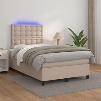 vidaXL Cama Box Spring Colch&oacute;n Led Cuero Sint&eacute;tico Capuchino 120x200cm Vidaxl