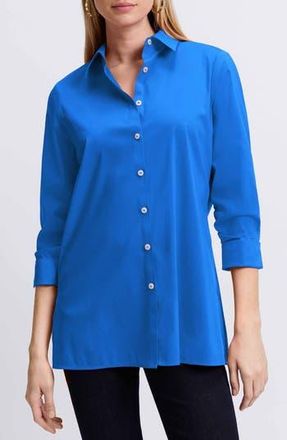 Foxcroft Evelyn Three-Quarter Sleeve Button-Up Shirt in Cobalt Blue at Nordstrom Rack, Size X-Small