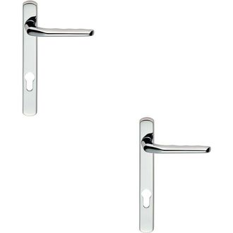 Loops 2x Straight Lever Door Handle on Lock Backplate Polished Chrome 208mm X 26mm