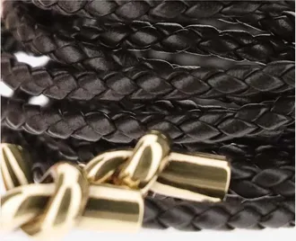 Bottega Veneta Womens Woven Belt With Knot Detail Brown Lambskin