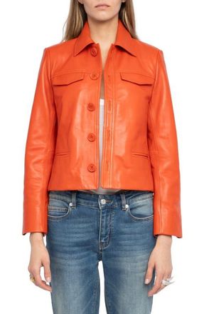 Zadig&Voltaire Liam Leather Jacket in Tangerine at Nordstrom, Size X-Small Regular