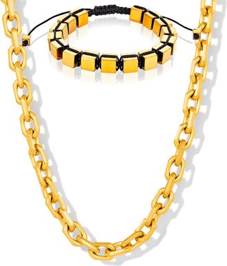 Crucible Jewelry Mens Gold Hematite Stone Bracelet and Chain Necklace Set