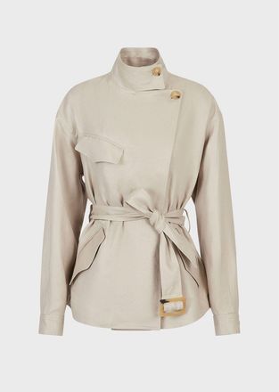 Emporio Armani Womens Short Trench Jacket in Cream Cotton - Size 14 UK