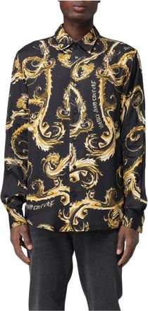 Versace Jeans Couture Overhemden, Heren, Zwart, XL, Baroque Print Silk Shirt