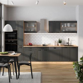 Vicco Cocina Completa R-line, Casa De Campo Antracita/roble Dorado, 350 Cm, Et Antracita