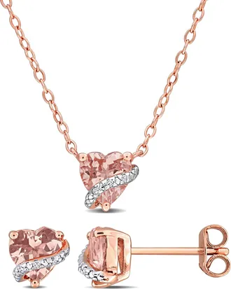 Mimi & Max 2ct TGW Morganite Diamond Accent Heart Swirl Stud Jewelry Set Rose Plated Sterling Silver