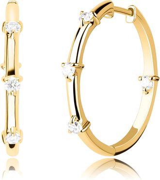 MAX + STONE Yellow Gold plated Sterling Silver Diamond Hoop Earrings For Women