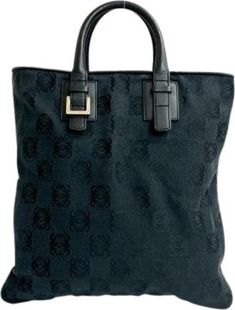 Loewe Pre-owned Anagram Logo Canvas Leather Handbag - Dames - Vintage Shopper - Zwart - ONE Size - Leer - Vintage