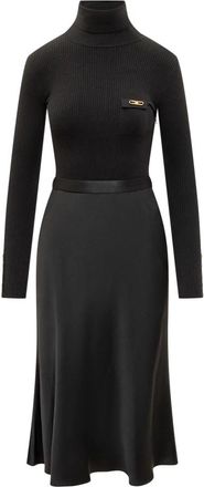 Elisabetta Franchi Jurk van geribbelde gebreide stof met riem - Dames - Casual kleedjes - Zwart - XS - Kleedjes