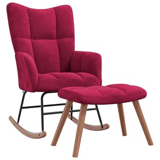 vidaXL Silla Mecedora Con Reposapi&eacute;s Terciopelo Rojo Tinto Vidaxl