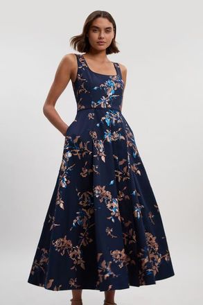 Karen Millen Petite Satin Sequin Prom Dress in Navy at Nordstrom, Size 10P