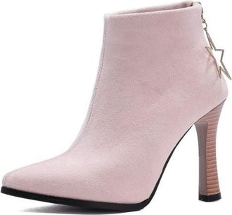 Generic Womens High Heeled Ankle Boots Pointed Toe Chelsea Boots with Back Zipper Faux Suede Short Boot,Pink,10.5 UK