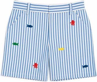 Florence Eiseman Seersucker Short with Embroidered Sea Creatures in Royal/white at Nordstrom, Size 24M