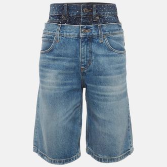 Sandro Blue Studded Denim Double Waist Shorts S/waist