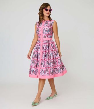 Unique Vintage Sleeveless Button Swing Dress in Pink Floral Print at Nordstrom, Size X-Small