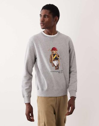 Polo Ralph Lauren Society - Camicia grigia con stampa di orso-Grigio