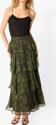 Cami NYC Gaia Metallic Chiffon Tiered Maxi Skirt In Forest Paisley