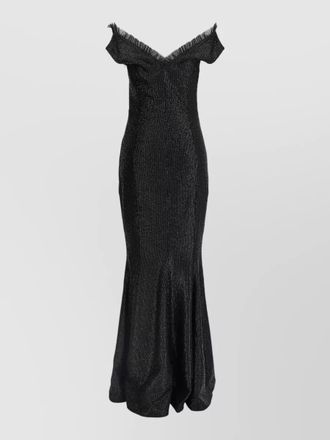 Norma Kamali grace sequin off shoulder ruffle gown