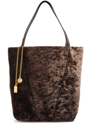 Chlo&eacute; Spin Panelled Shearling Tote - Dark Brown - One Size