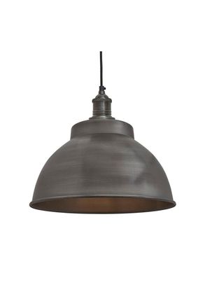 Industville Brooklyn Dome Pendant, 13 Inch, Pewter, Pewter Holder in Dark Grey