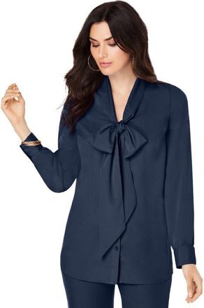 Roaman's Long Sleeve Bow Blouse in Navy at Nordstrom, Size 30