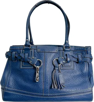Coach Blue Leather Handbag Tote Bag (Pre-Owned)