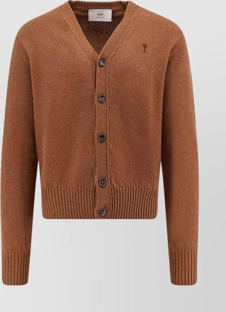 Ami cashmere cardigan v-neck ribbed cuffs