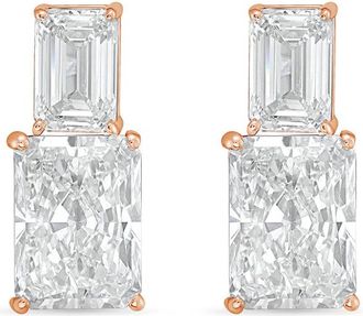 Diana M. Jewels 14kt rose gold 10cts lab grown emerald and radiant cut diamond earrings