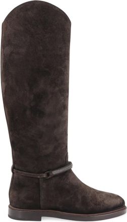 Brunello Cucinelli Suede Boots with Precious Strap - female - Brunello Cucinelli - High Boots - Brown - 4 UK - Shoes