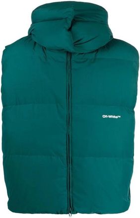 Off-white Emerald Green Feather Down Hooded Gilet