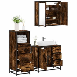 Berkfield Home 3 Piece Bathroom Furniture Set Smoked Oak Engineered Wood in Brown